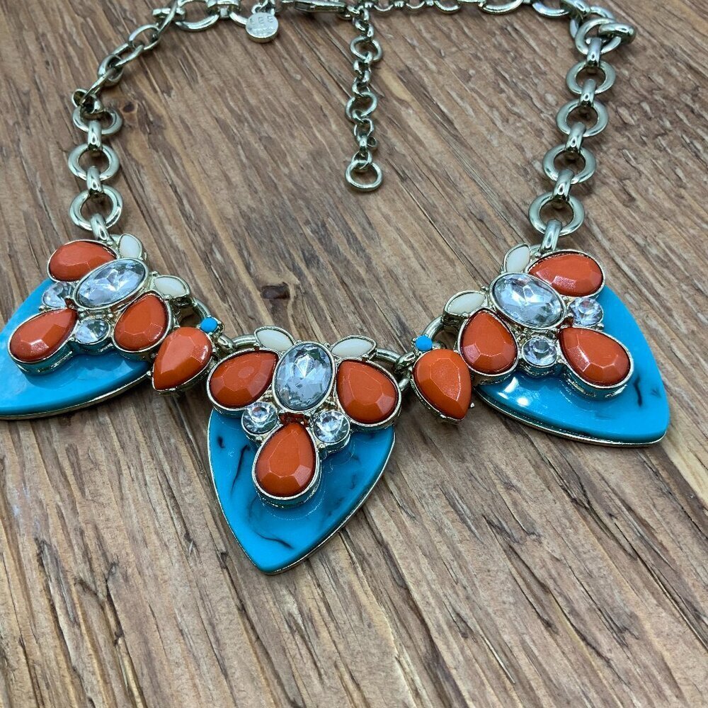 Lee By Lee Angel Faceted Resin Coral Turquoise Crystal Teardrop Bib Necklace